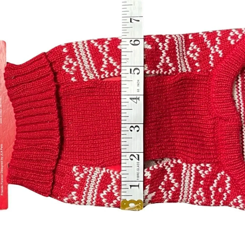 Friends Forever Knit Pet Holiday Red & White Ugly Sweater with Poms XS NWT